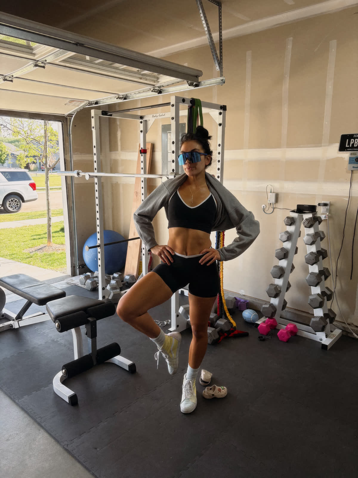 Kira in her home gym